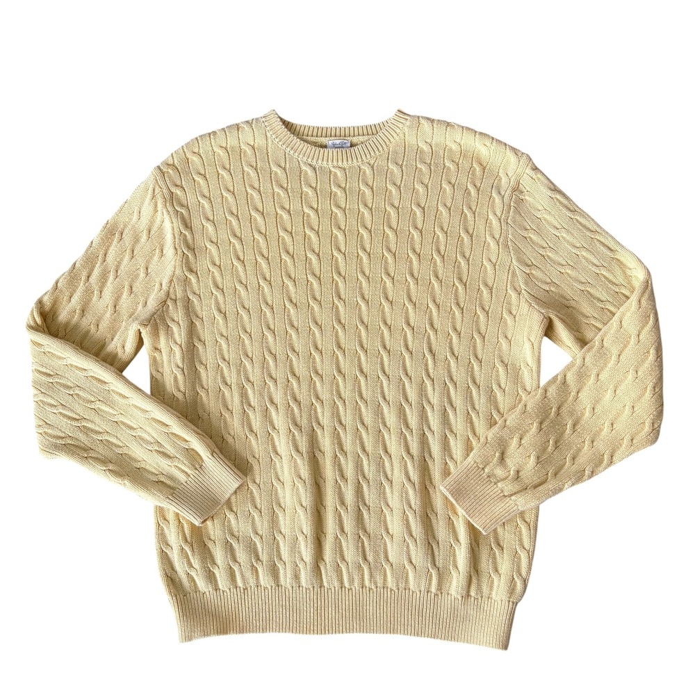 John Galt Brandy Melville Cable Knit Sweater Butter Yellow Crew Neck L Old Money
